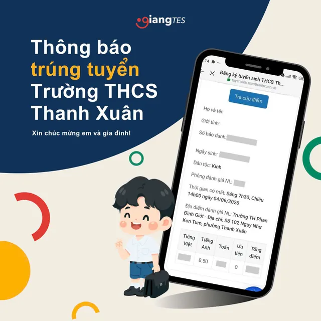 Kết quả học tập học sinh GIANGTES do trung tâm công bố (ảnh 1).